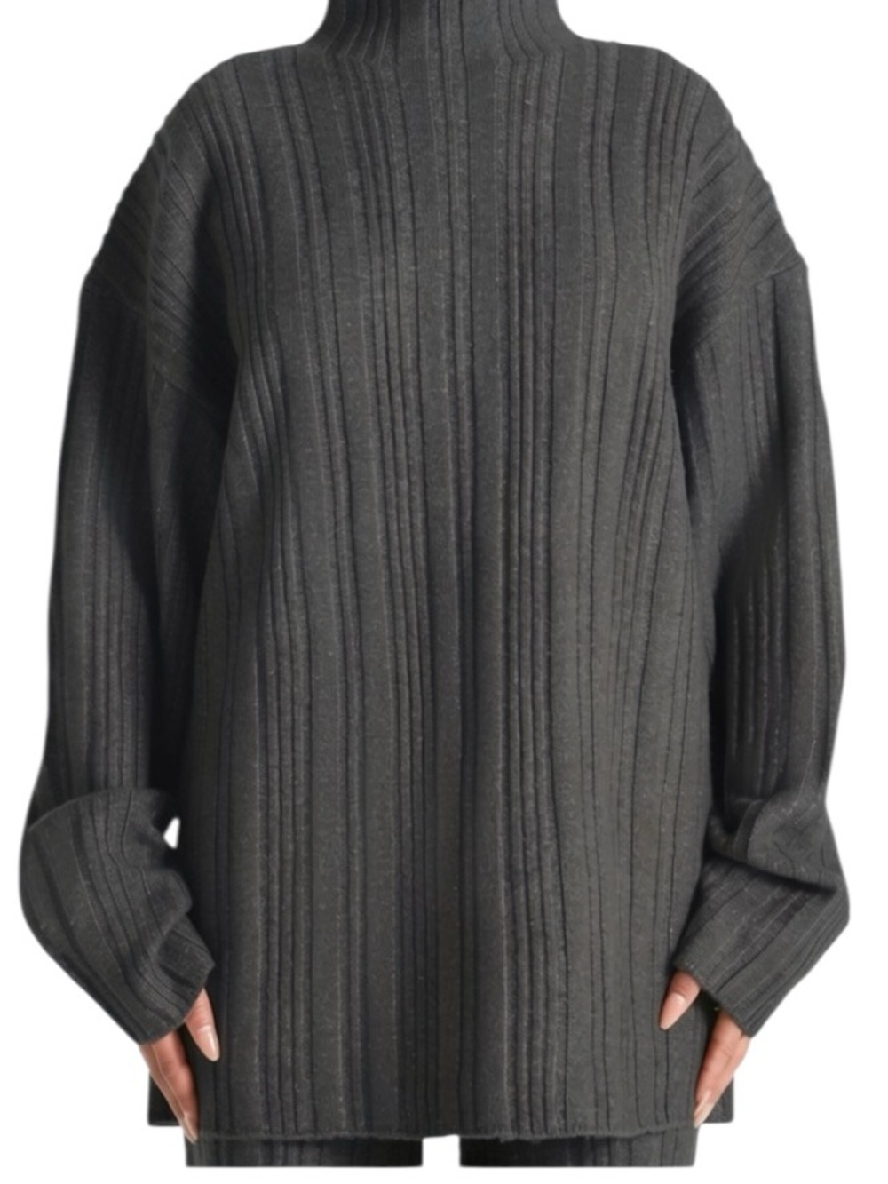 naked wardrobe Charcoal Ribbed Oversized Turtleneck Sweater